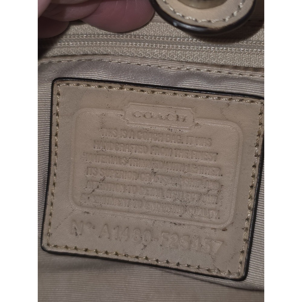Coach Taylor Signature Tote Navy White Geometric C Logo Bag F25157 Tan Leather - Picture 7 of 10